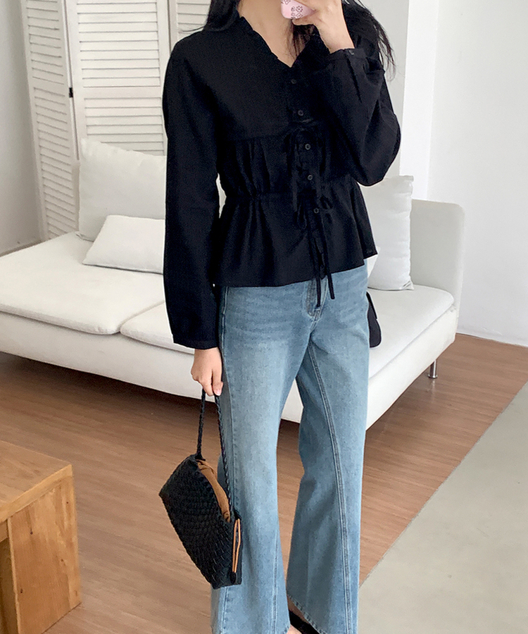 アイレットストリングブラウス BLACK