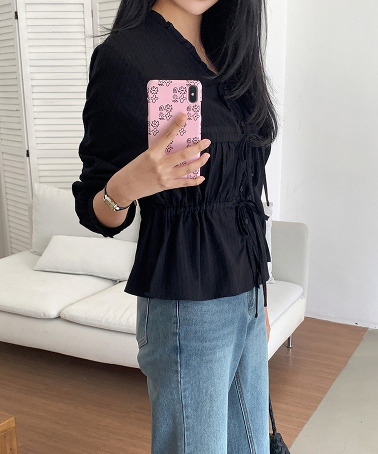 アイレットストリングブラウス BLACK