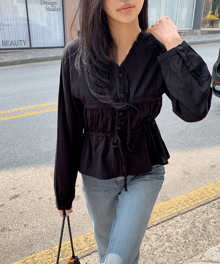 アイレットストリングブラウス BLACK