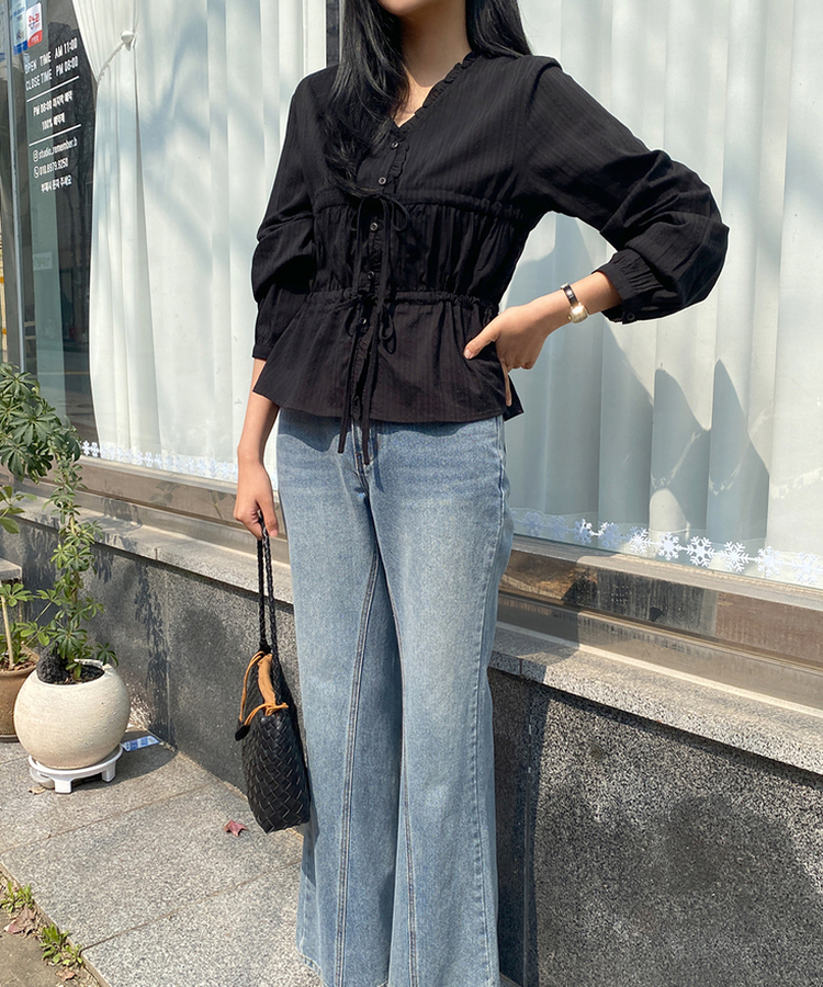 アイレットストリングブラウス BLACK