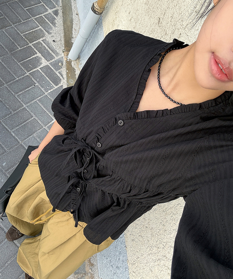 アイレットストリングブラウス BLACK