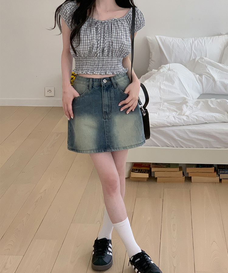 ウォッシュドデニムミニスカート BLUE