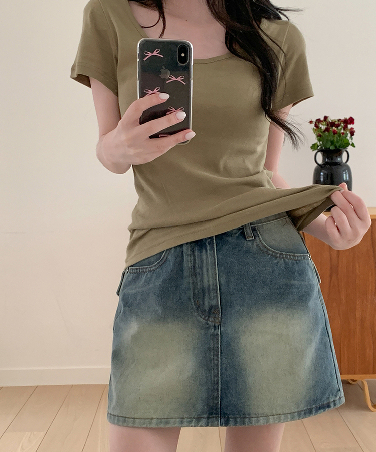 ウォッシュドデニムミニスカート BLUE