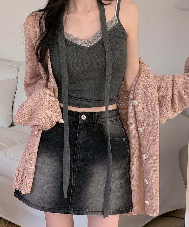 ウォッシュドデニムミニスカート BLACK