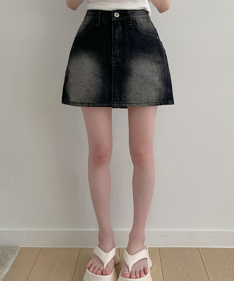 ウォッシュドデニムミニスカート BLACK