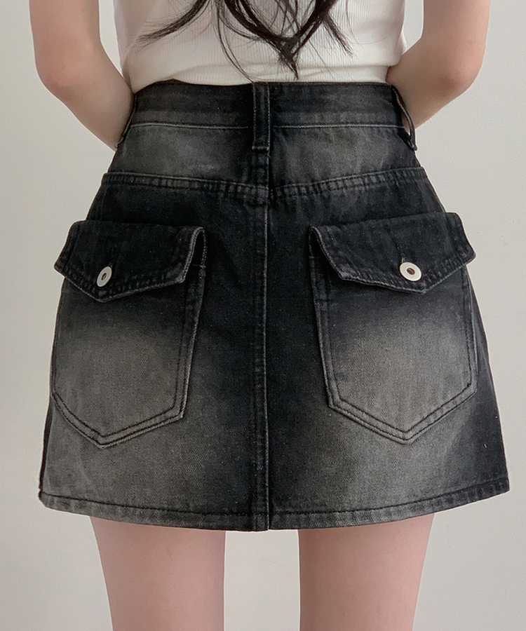 ウォッシュドデニムミニスカート BLACK