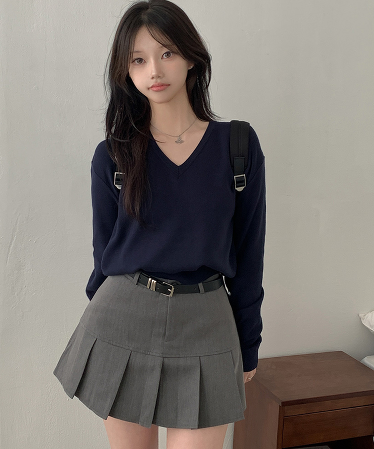 【ベルト付き】プリーツAラインミニスカート GREY