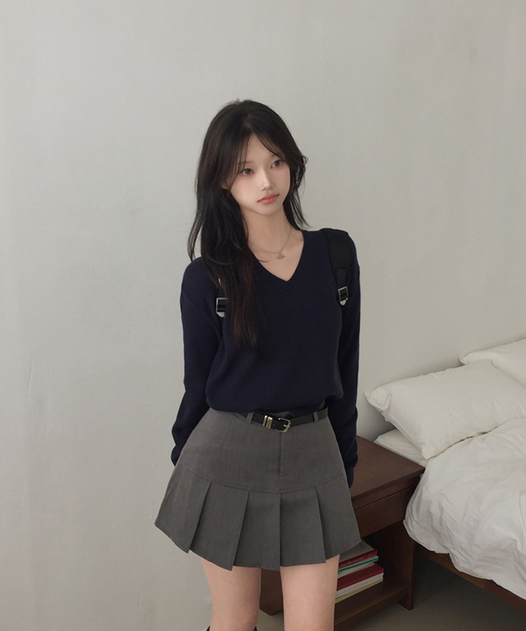 【ベルト付き】プリーツAラインミニスカート GREY