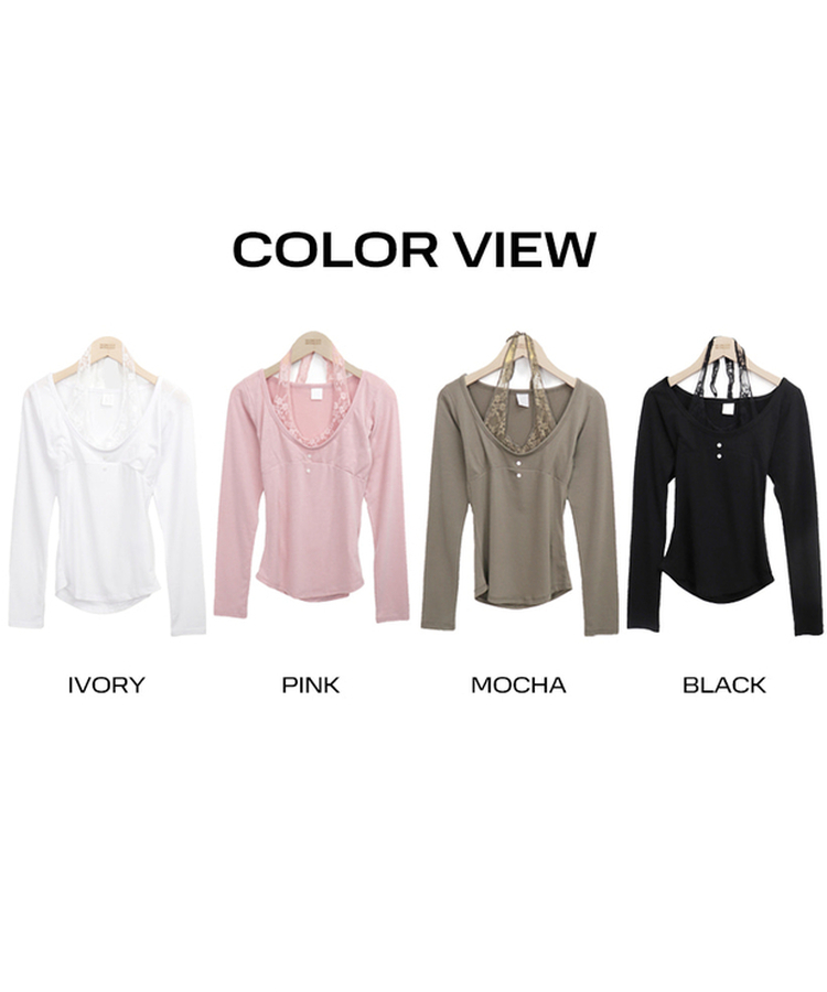 レースホルターレイヤード長袖Tシャツ