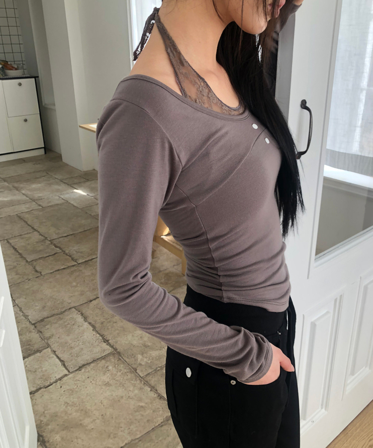レースホルターレイヤード長袖Tシャツ MOCHA