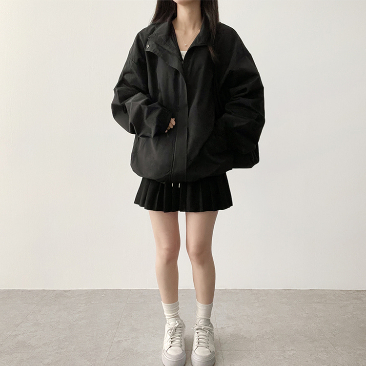 ハイネックウィンドブレーカージャンパー(6color) BLACK