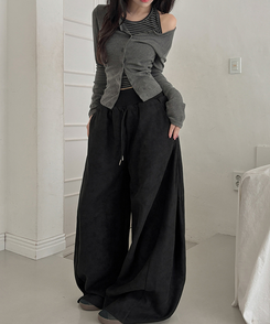 ストライプホルターネックレイヤードトップス CHARCOAL