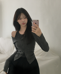 ストライプホルターネックレイヤードトップス CHARCOAL