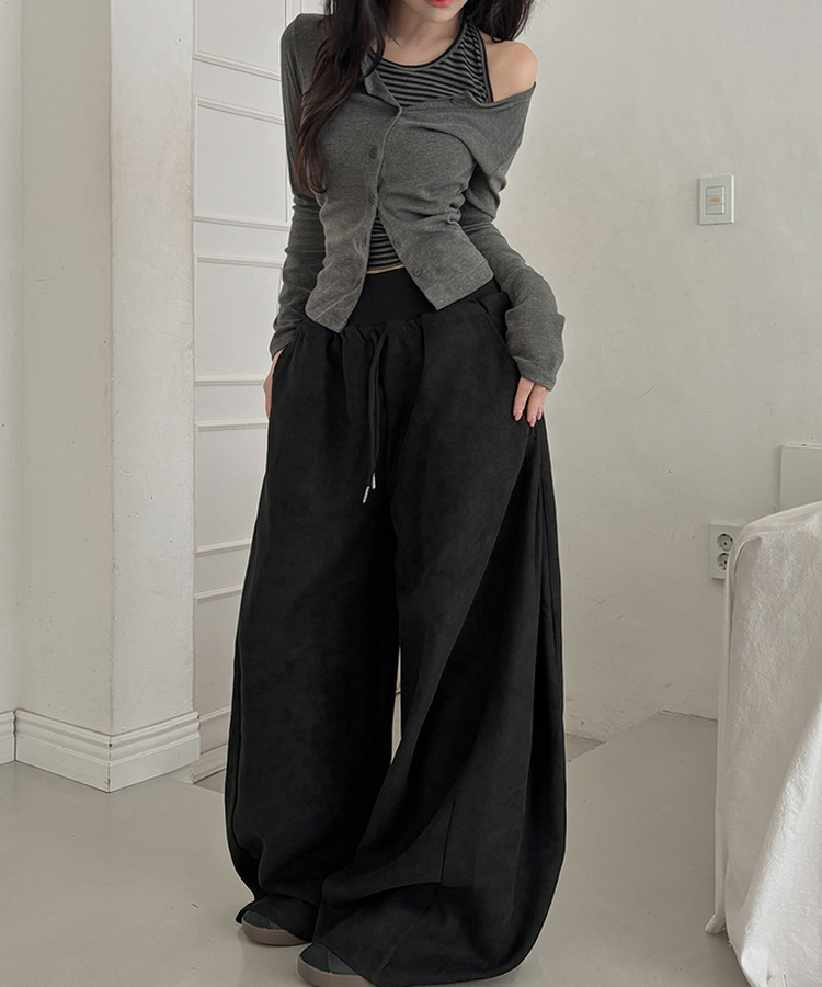 ストライプホルターネックレイヤードトップス CHARCOAL