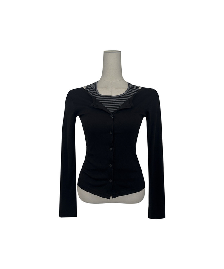 ストライプホルターネックレイヤードトップス