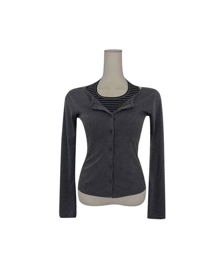 ストライプホルターネックレイヤードトップス