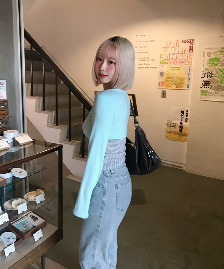【SET】ツイストカーディガン＋ボーダーキャミソール SKYBLUE