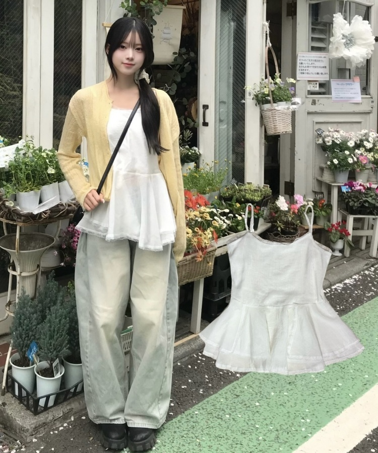 레이스 프릴 캐미솔 아이보리