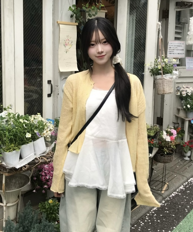 모헤어 시스루 가디건 연노랑