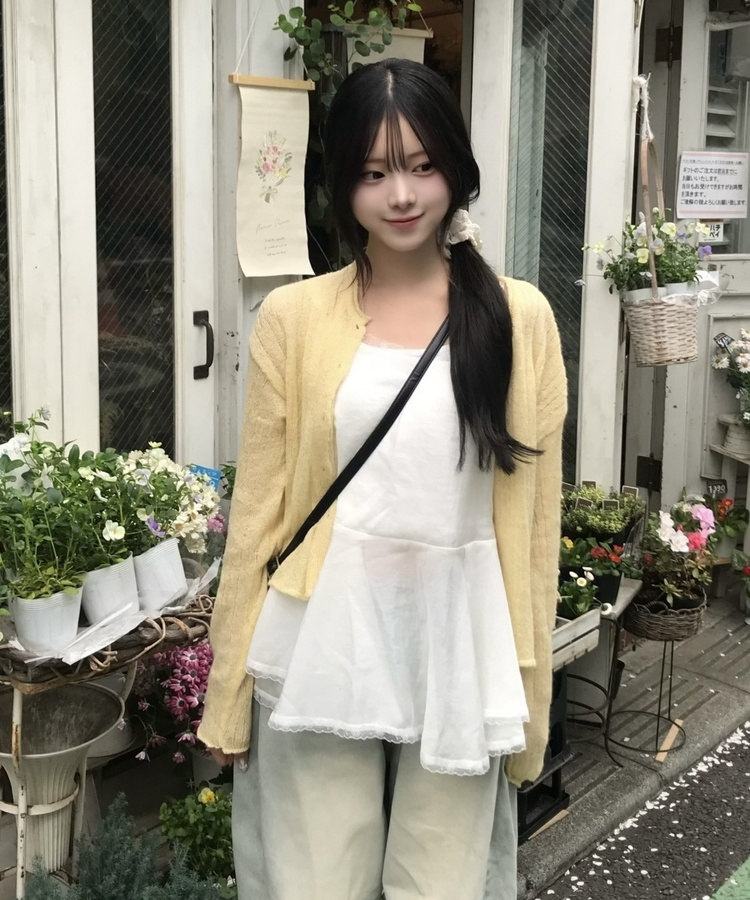 모헤어 시스루 가디건 연노랑