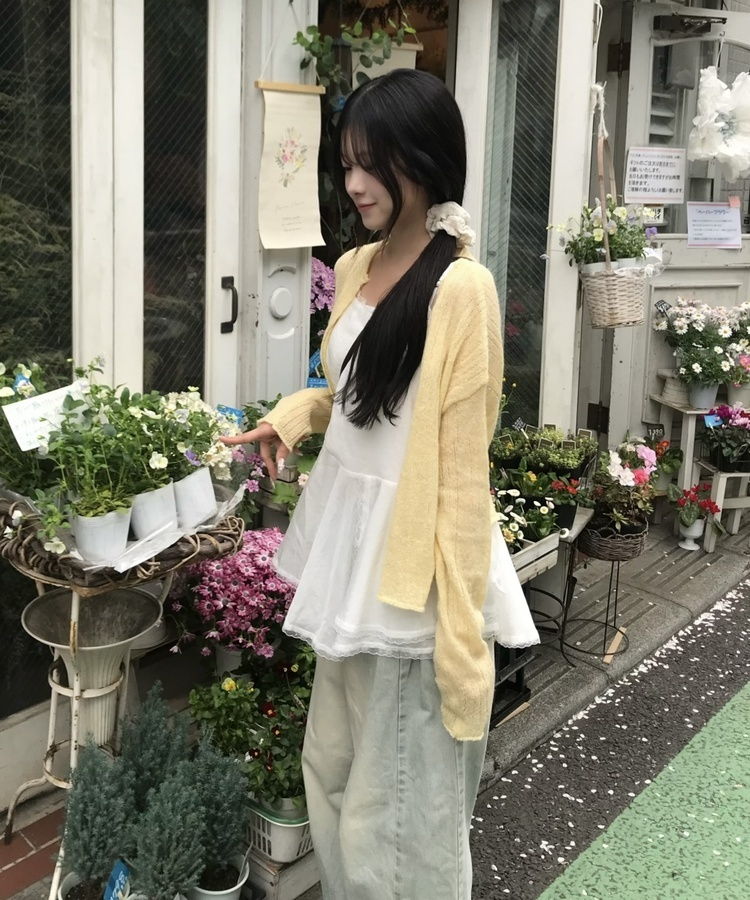 모헤어 시스루 가디건 연노랑