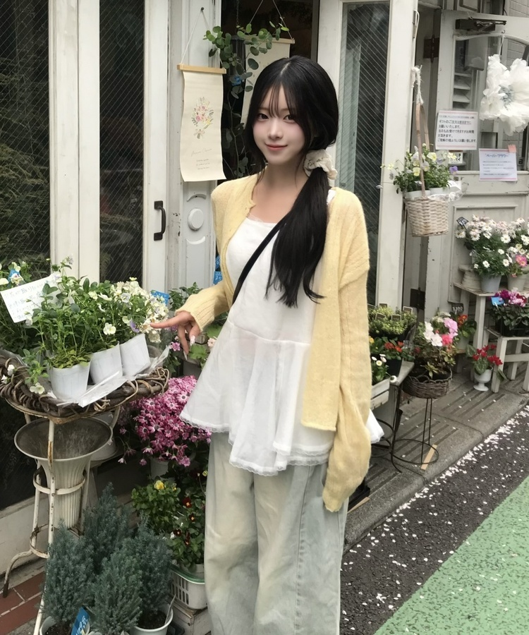 모헤어 시스루 가디건 연노랑