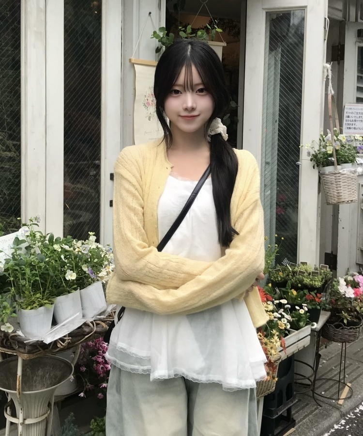 모헤어 시스루 가디건 연노랑