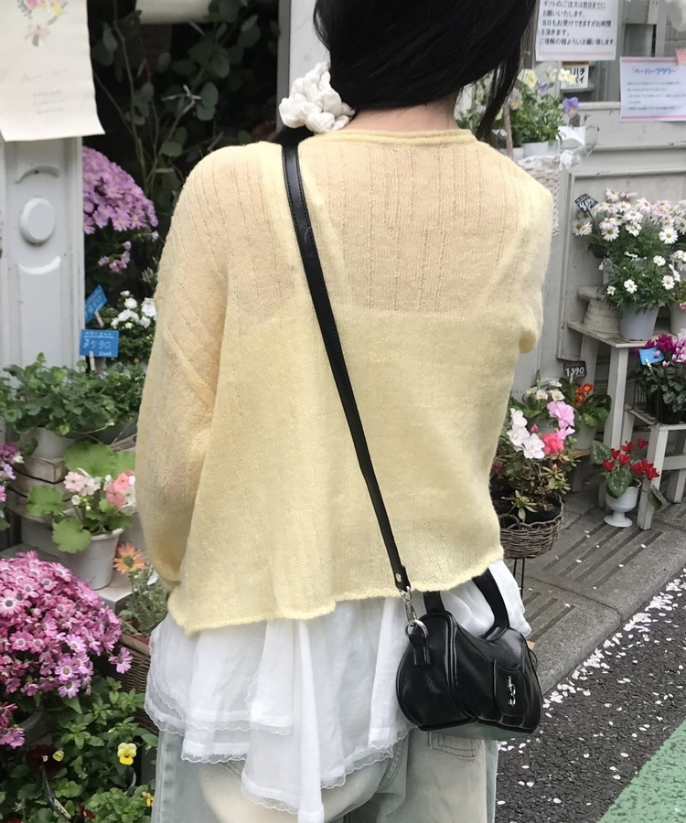 모헤어 시스루 가디건 연노랑