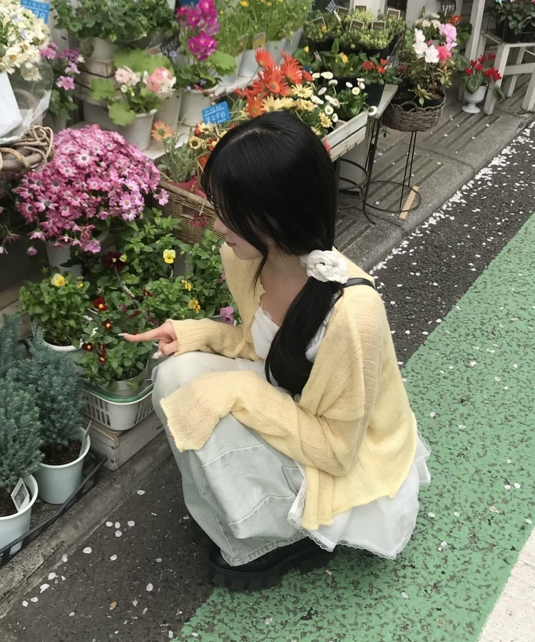 모헤어 시스루 가디건 연노랑