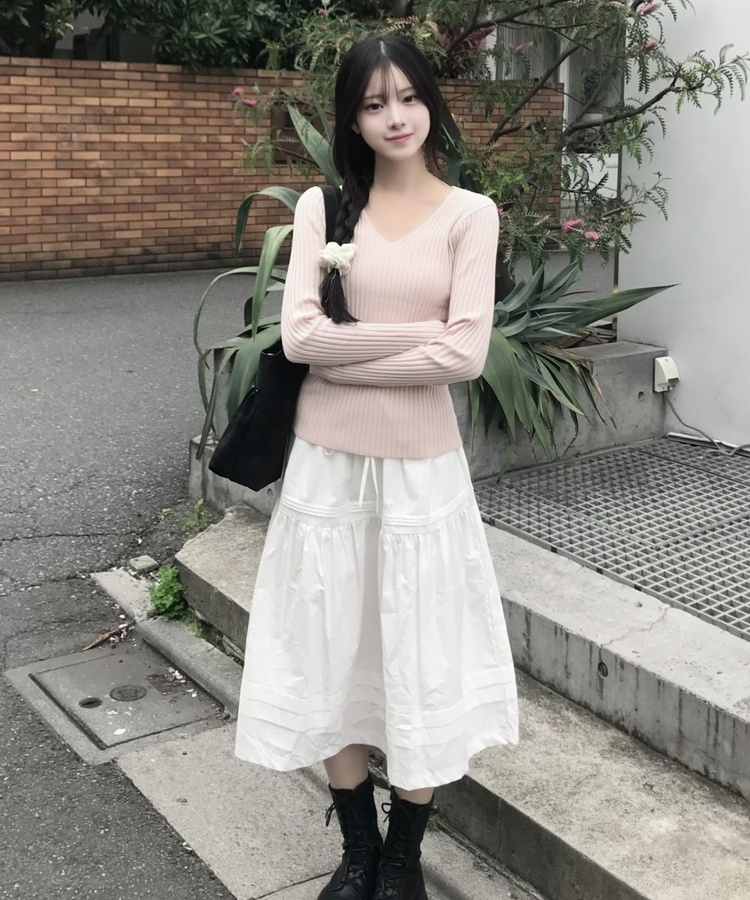 코튼 티어드 롱 스커트 화이트