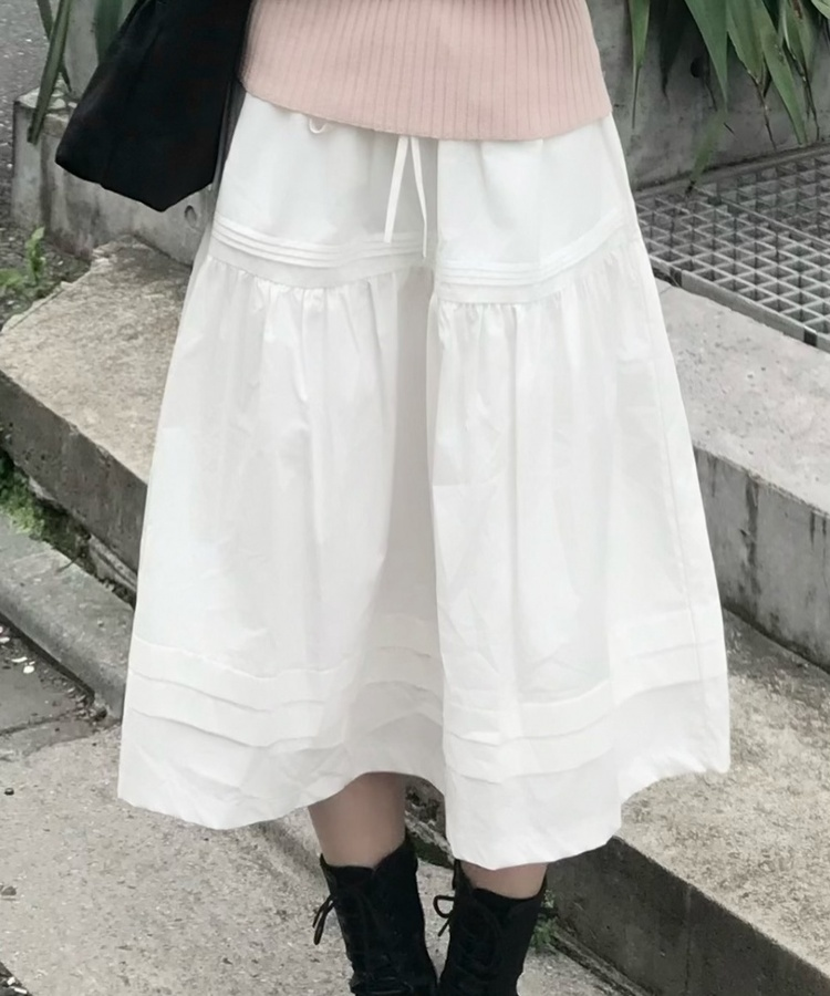 코튼 티어드 롱 스커트 화이트