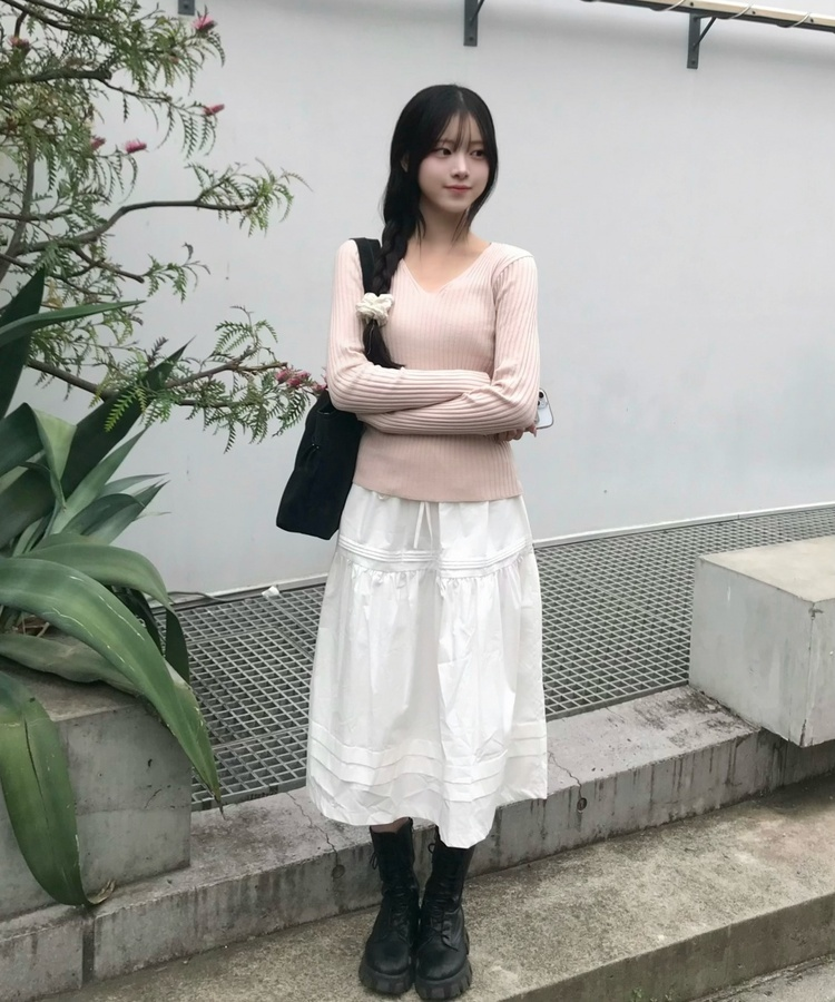 코튼 티어드 롱 스커트 화이트