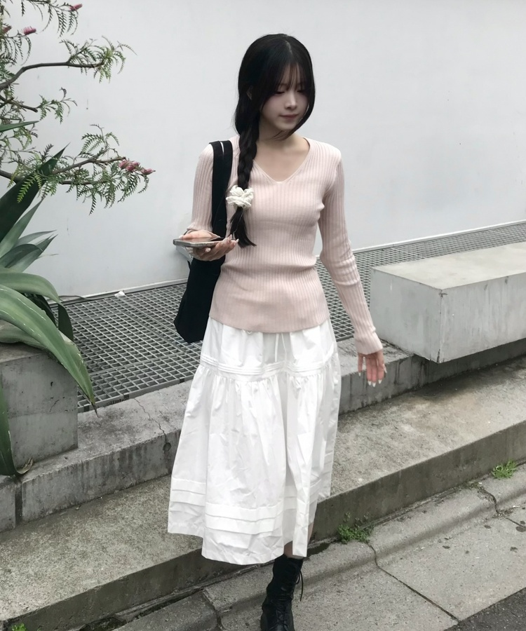 코튼 티어드 롱 스커트 화이트