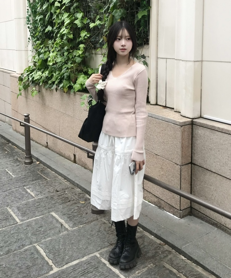 코튼 티어드 롱 스커트 화이트