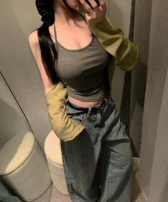 ボーダーホルターネックキャミソール CHARCOAL