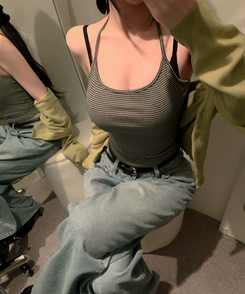 ボーダーホルターネックキャミソール CHARCOAL