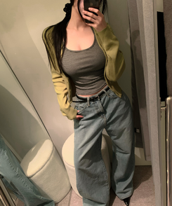 ボーダーホルターネックキャミソール CHARCOAL