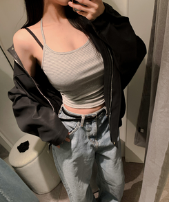 ボーダーホルターネックキャミソール GREY