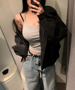 ボーダーホルターネックキャミソール GREY