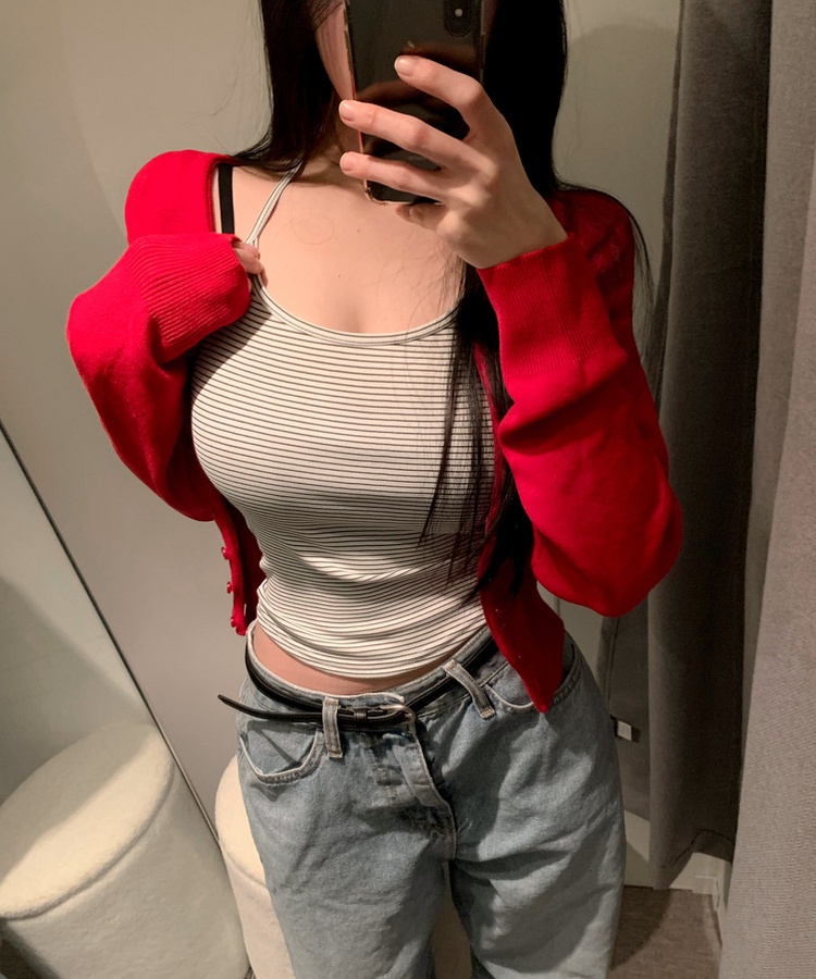 ボーダーホルターネックキャミソール IVORY