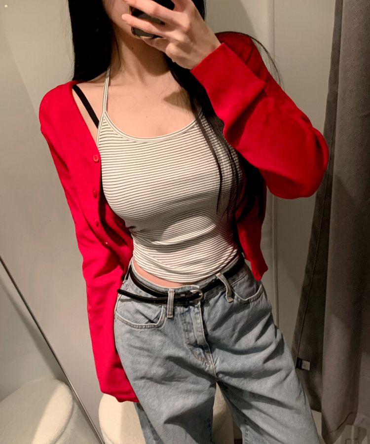 ボーダーホルターネックキャミソール IVORY