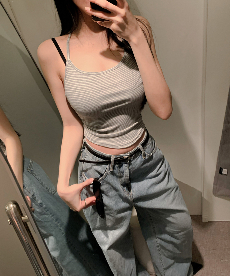 ボーダーホルターネックキャミソール GREY