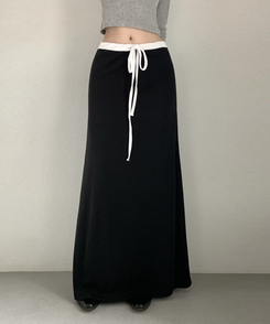 【丈別】バイカラーロングスカート BLACK