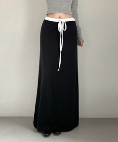 【丈別】バイカラーロングスカート BLACK