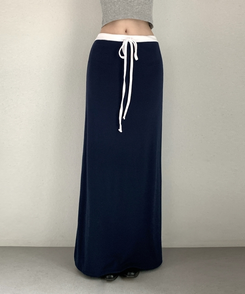 【丈別】バイカラーロングスカート NAVY
