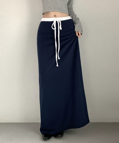 【丈別】バイカラーロングスカート NAVY