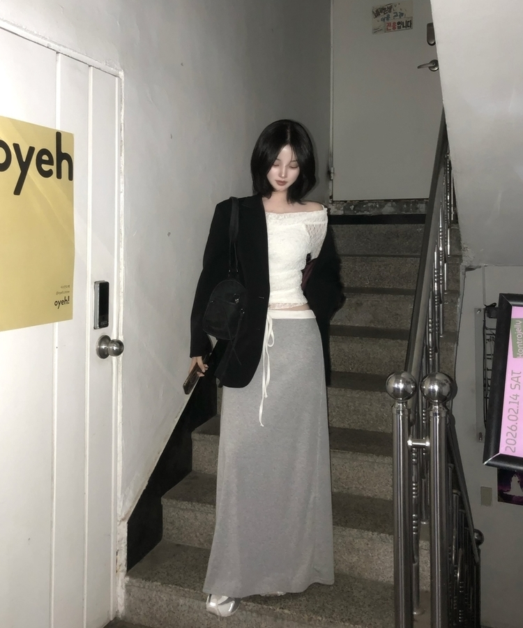 【丈別】バイカラーロングスカート MELANGE