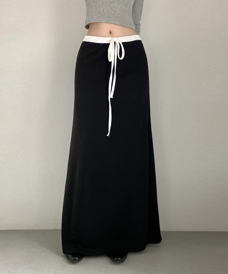 【丈別】バイカラーロングスカート BLACK