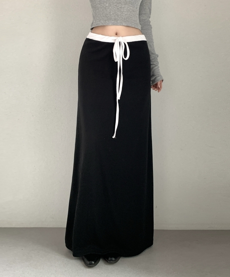 【丈別】バイカラーロングスカート BLACK