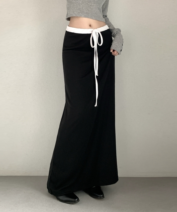 【丈別】バイカラーロングスカート BLACK